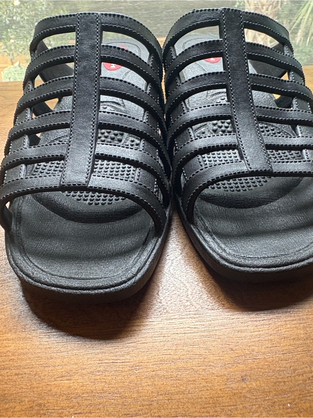 Okabashi Black Women's Wedge Strappy Slide Sandals size L NWOT - Picture 2 of 10